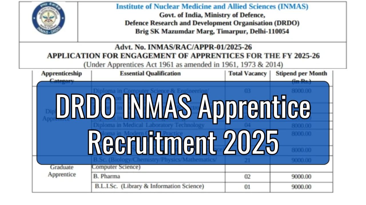 DRDO INMAS Apprentice Recruitment 2025