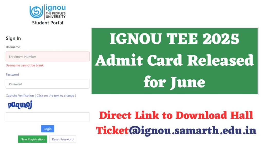 IGNOU TEE 2025 Admit Card Released